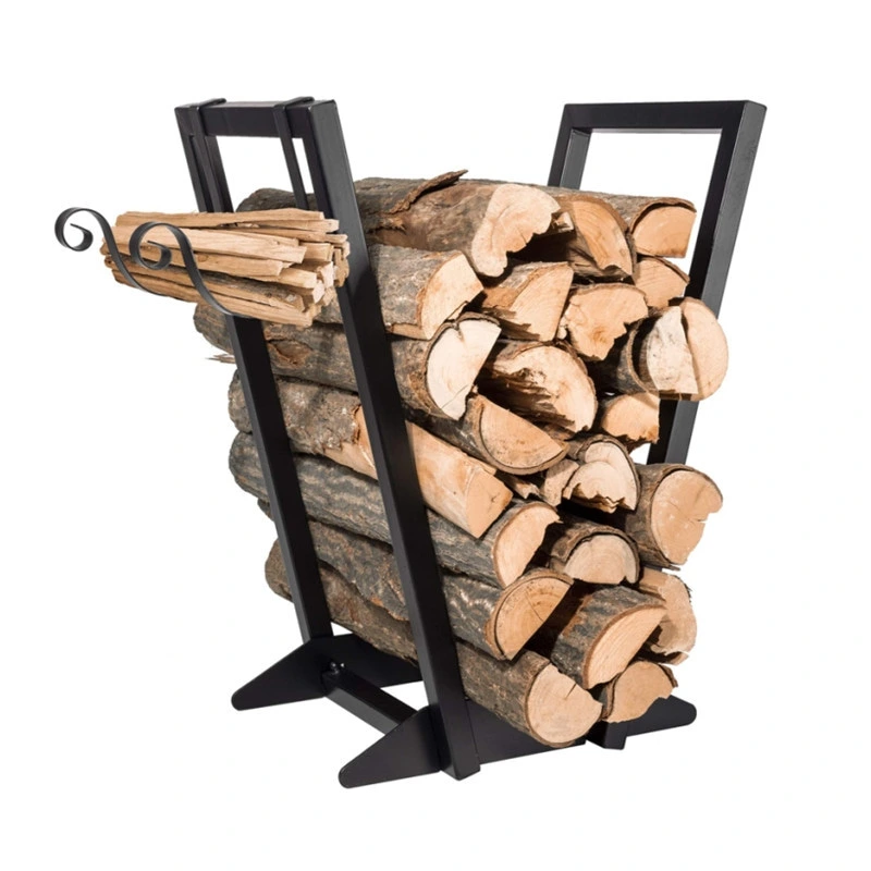 Heavy Duty Wood Log Holder Stand Small Firewood Storage Shelf with Kindling Rack for Christmas Fireplace