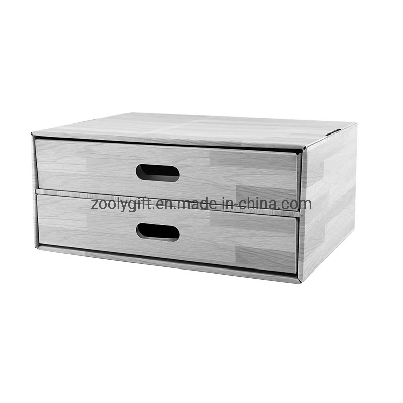 Custom Wood Grain Printing Corrugated Storage Box 3 Layer Drawer Box Carton Packaging Box Toy Underwear Storage Box Organizer Drawer Gift Box