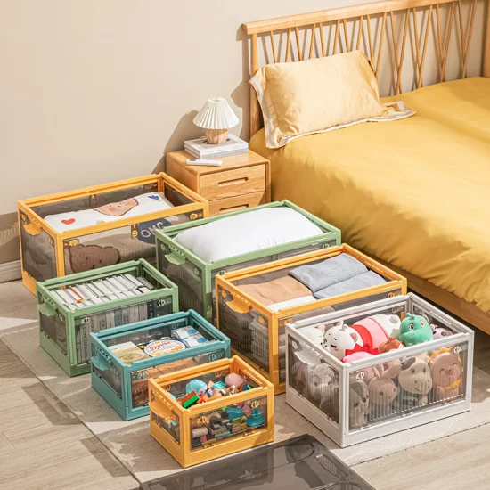 Lvcat Stapelbarer Kleidungsorganisator mit mehreren Kapazitäten, faltbarer Kunststoff-Aufbewahrungsbehälter für Kinderspielzeug, seitlich offene Aufbewahrungsbox